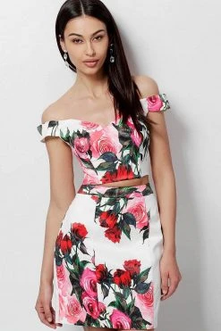 JVN By Jovani Jovani - JVN64961 Floral Printed Off-shoulder Sheath Mini Dress Cocktail Dresses