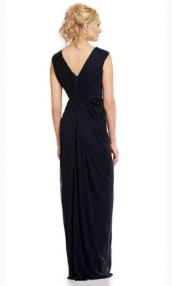 Adrianna Papell - 08G905560 Ruched Bateau Embellished Long Dress - 1 Pc INK In Size 12 Available