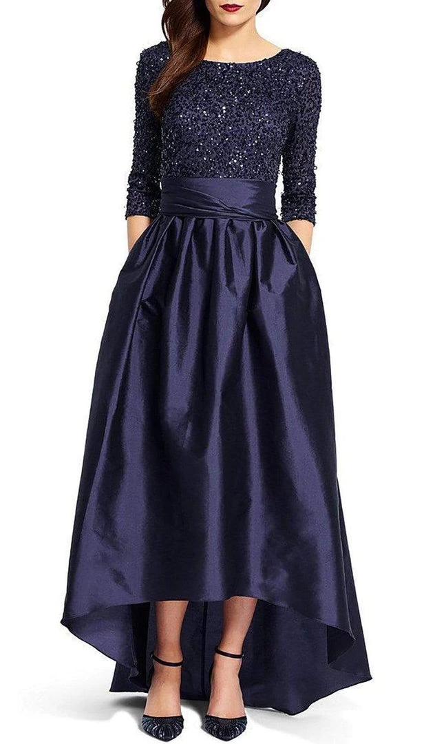 Adrianna Papell - 091919630 Sequined High Low Bow Gown Formal Gowns 4 Adrianna Papell - 091919630 Sequined High Low Bow Gown Formal Gowns
