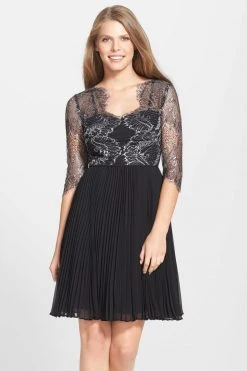 Adrianna Papell - 15238510 Illusion V Neck A Line Cocktail Dress Cocktail Dresses