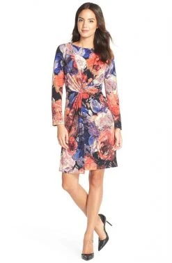 Cocktail Dresses Adrianna Papell - 15251270 Knot Front Long Sleeve Sheath Dress