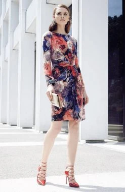 Cocktail Dresses Adrianna Papell - 15251270 Knot Front Long Sleeve Sheath Dress