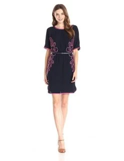 Adrianna Papell - 16PD79730 Embroidered Bateau Neck Column Dress Cocktail Dresses