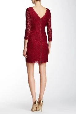 Cocktail Dresses Adrianna Papell - 41864780 Quarter Length Sleeve Lace Dress - 1 Pc Chianti In Size 6 Available