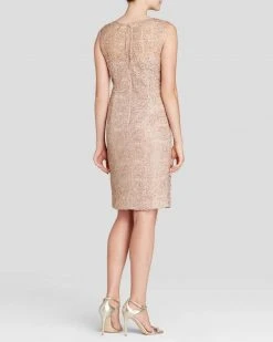 Adrianna Papell - 41889120 Sleeveless Illusion Lace Cocktail Dress - 1 Pc Rose Gold In Size 12 Available