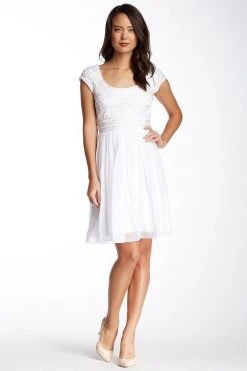 Cocktail Dresses Adrianna Papell - 41893570 Scoop Short Dress - 1 Pc Ivory In Size 6 Available