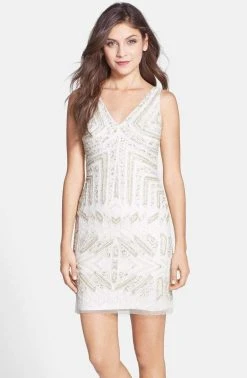 Cocktail Dresses Adrianna Papell - 41899240 Geometric Beaded V-Neck Sheath Dress
