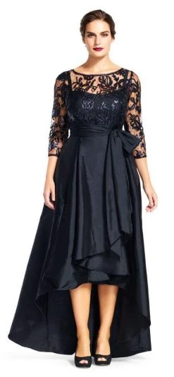 Adrianna Papell - 81916970 Quarter Sleeve Ribbon Ornate High Low Gown Formal Gowns