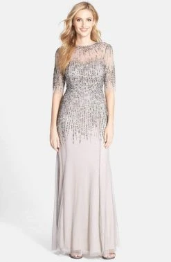 Adrianna Papell - 91896950 Embellished Illusion Jewel Sheath Gown Formal Gowns