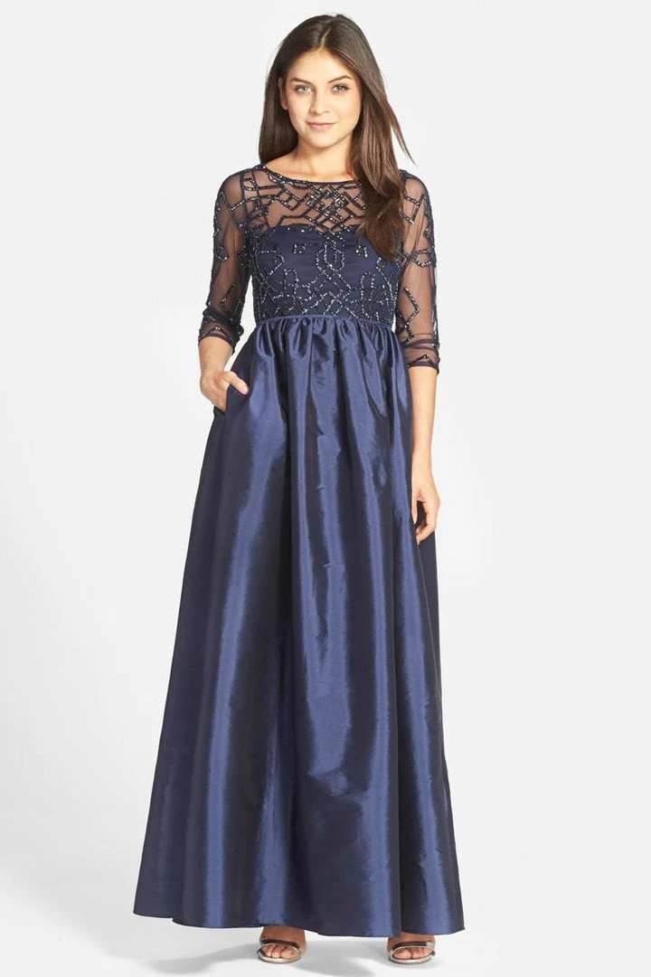 Adrianna Papell - 91912620 Quarter Sleeve Illusion Taffeta Gown - 1 Pc Navy In Size 10 Available 3 Adrianna Papell - 91912620 Quarter Sleeve Illusion Taffeta Gown - 1 Pc Navy In Size 10 Available