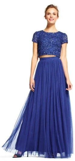 Adrianna Papell - 91922190 Two-Piece Sequined Short Sleeve Long Dress