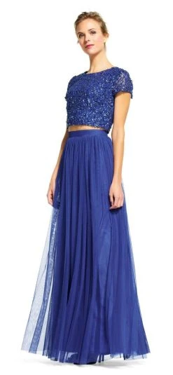 Adrianna Papell - 91922190 Two-Piece Sequined Short Sleeve Long Dress