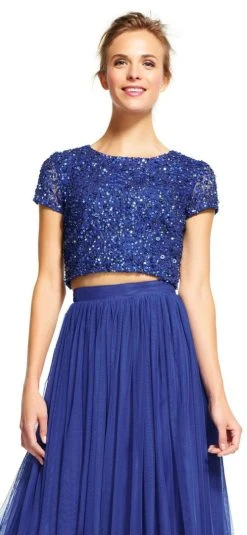 Adrianna Papell - 91922190 Two-Piece Sequined Short Sleeve Long Dress