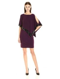 Adrianna Papell - AP1D100418 Sequin Trim Capelet Banded Sheath Dress Homecoming Dresses