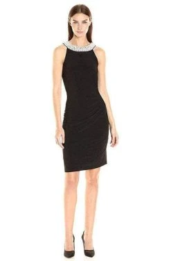 Adrianna Papell - AP1D100522 Sleeveless Halter Neck Short Dress - 1 Pc Black In Size 12 Available