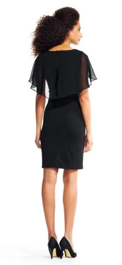 Adrianna Papell - AP1D100542 Sheer Ruffle Cape Little Black Dress Cocktail Dresses 11 Adrianna Papell - AP1D100542 Sheer Ruffle Cape Little Black Dress Cocktail Dresses