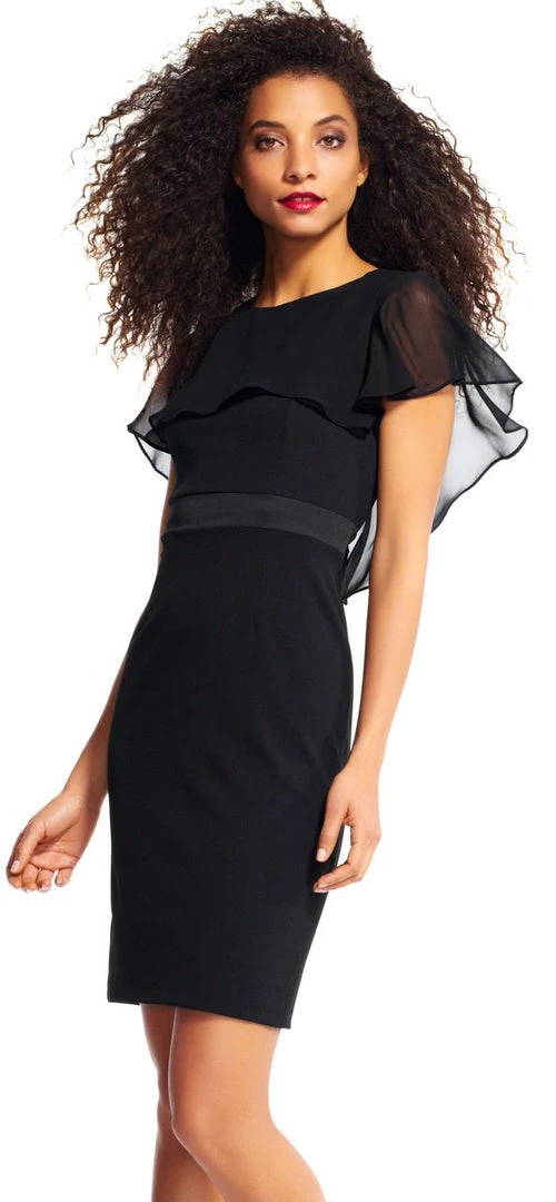 Adrianna Papell - AP1D100542 Sheer Ruffle Cape Little Black Dress Cocktail Dresses 4 Adrianna Papell - AP1D100542 Sheer Ruffle Cape Little Black Dress Cocktail Dresses