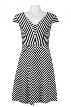 Adrianna Papell - AP1D100624 Striped V-Neck A-Line Short Dress