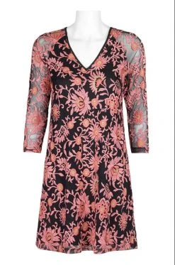 Adrianna Papell - AP1D100673 Embroidered Quarter Sleeve Sheath Dress Cocktail Dresses