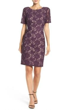 Cocktail Dresses Adrianna Papell - AP1D100772 Lace Bateau Sheath Dress