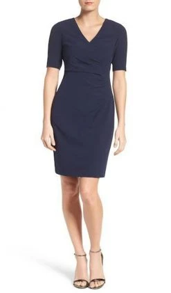 Adrianna Papell - AP1D100811 Short Sleeve V-neck Sheath Dress