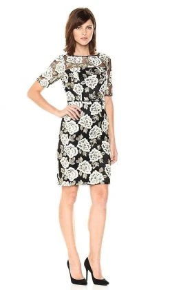 Adrianna Papell - AP1D101410 Floral Embroidered Illusion Bateau Dress Cocktail Dresses