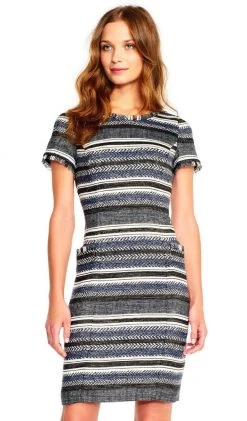 Adrianna Papell - AP1D101468 Stripe Patterned Sheath Dress With Cutout 9 Adrianna Papell - AP1D101468 Stripe Patterned Sheath Dress With Cutout