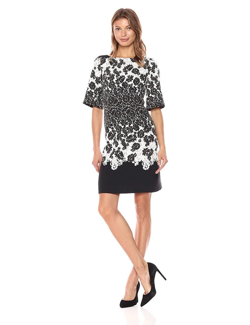 Adrianna Papell - AP1D101503 Lace Print Bateau Cocktail Dress Cocktail Dresses 3 Adrianna Papell - AP1D101503 Lace Print Bateau Cocktail Dress Cocktail Dresses