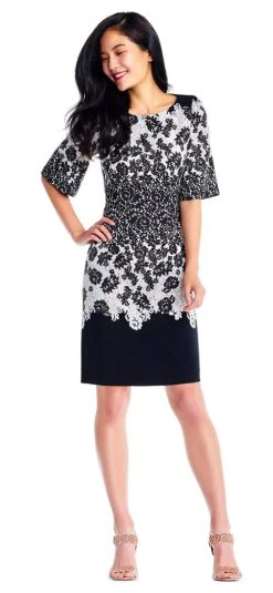Adrianna Papell - AP1D101503 Lace Print Bateau Cocktail Dress Cocktail Dresses 9 Adrianna Papell - AP1D101503 Lace Print Bateau Cocktail Dress Cocktail Dresses