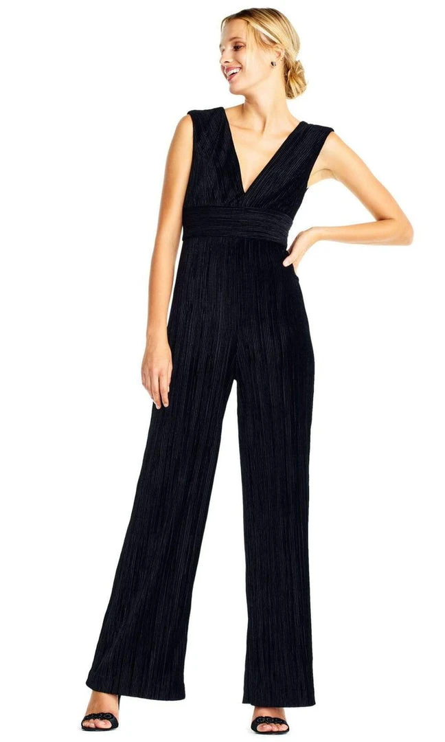 Adrianna Papell - AP1D101576 Sleeveless V-Neck Pleated Velvet Jumpsuit Plus Size Dresses 3 Adrianna Papell - AP1D101576 Sleeveless V-Neck Pleated Velvet Jumpsuit Plus Size Dresses