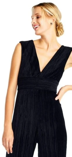 Adrianna Papell - AP1D101576 Sleeveless V-Neck Pleated Velvet Jumpsuit Plus Size Dresses 9 Adrianna Papell - AP1D101576 Sleeveless V-Neck Pleated Velvet Jumpsuit Plus Size Dresses