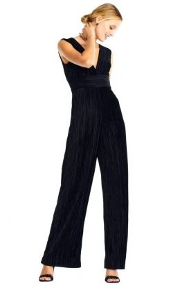 Adrianna Papell - AP1D101576 Sleeveless V-Neck Pleated Velvet Jumpsuit Plus Size Dresses 8 Adrianna Papell - AP1D101576 Sleeveless V-Neck Pleated Velvet Jumpsuit Plus Size Dresses