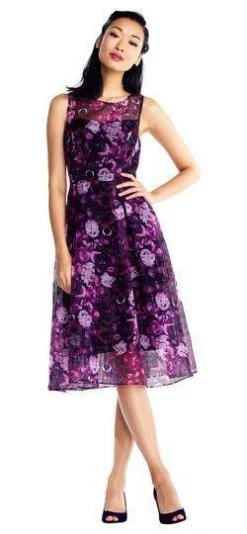 Adrianna Papell - AP1D101885 Printed Jewel Neck Pleated A-line Dress