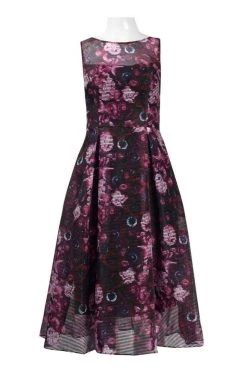 Adrianna Papell - AP1D101885 Printed Jewel Neck Pleated A-line Dress