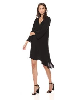 Adrianna Papell - AP1D102336 V-Neck Quarter Sleeves Asymmetrical Dress