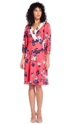 Adrianna Papell - AP1D103139 Floral Print Surplice V Neck A-Line Dress Cocktail Dresses