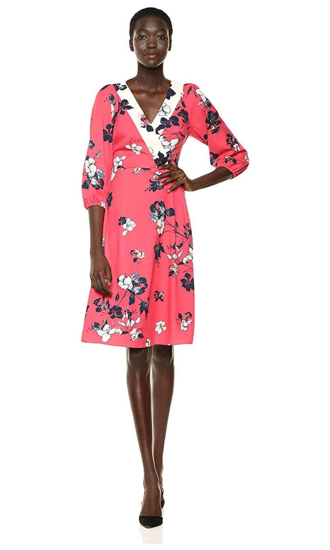 Adrianna Papell - AP1D103139 Floral Print Surplice V Neck A-Line Dress Cocktail Dresses 6 Adrianna Papell - AP1D103139 Floral Print Surplice V Neck A-Line Dress Cocktail Dresses