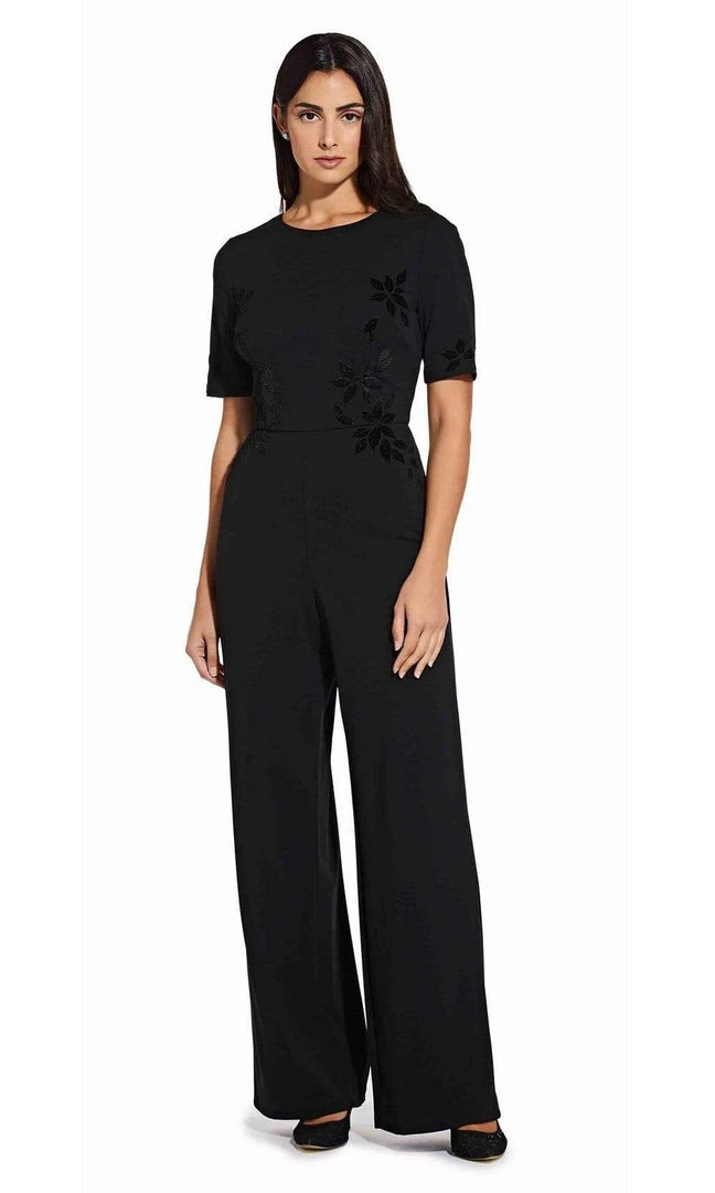 Adrianna Papell - AP1D103623 Short Sleeves Velvet Appliqued Jumpsuit Plus Size Dresses 3 Adrianna Papell - AP1D103623 Short Sleeves Velvet Appliqued Jumpsuit Plus Size Dresses