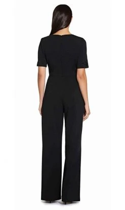 Adrianna Papell - AP1D103623 Short Sleeves Velvet Appliqued Jumpsuit Plus Size Dresses