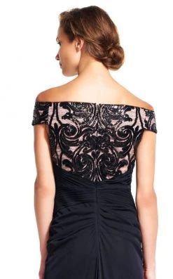 Adrianna Papell - AP1E200066 Off Shoulder Sequin Draped Evening Gown Formal Gowns