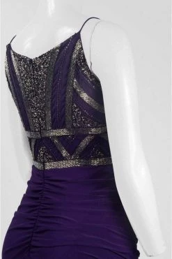 Adrianna Papell - AP1E200204 Embellished V-neck Ruched Sheath Dress