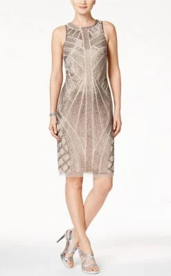 Adrianna Papell - AP1E200575 Beaded Halter Sheath Dress Cocktail Dresses