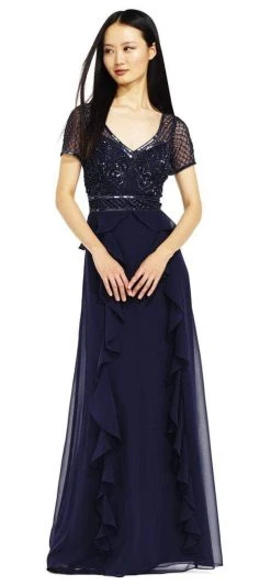 Formal Gowns Adrianna Papell - AP1E201086 Bedazzled V-neck A-line Dress 10 Formal Gowns Adrianna Papell - AP1E201086 Bedazzled V-neck A-line Dress