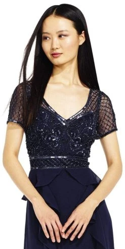 Formal Gowns Adrianna Papell - AP1E201086 Bedazzled V-neck A-line Dress
