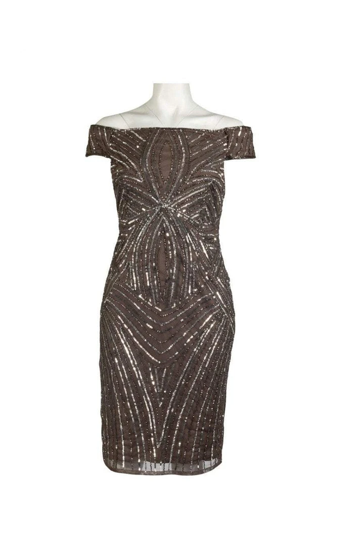 Adrianna Papell - AP1E201100 Sequined Off-Shoulder Sheath Dress 4 Adrianna Papell - AP1E201100 Sequined Off-Shoulder Sheath Dress