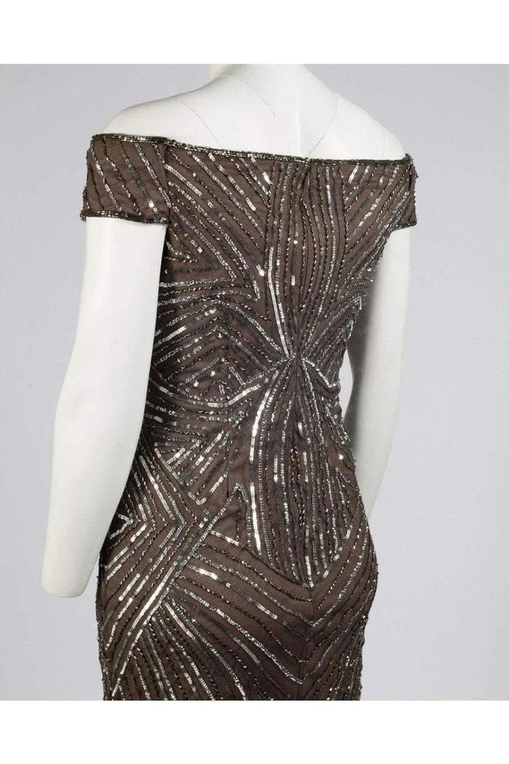 Adrianna Papell - AP1E201100 Sequined Off-Shoulder Sheath Dress 8 Adrianna Papell - AP1E201100 Sequined Off-Shoulder Sheath Dress