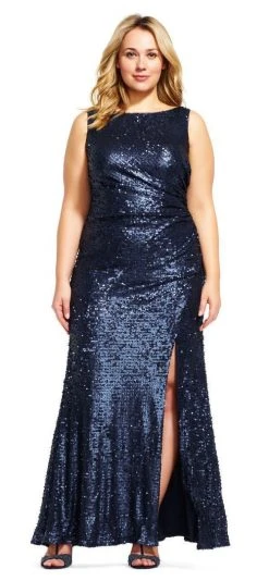 Adrianna Papell - AP1E201158 Low Cowl Back Sequined Sheath Gown
