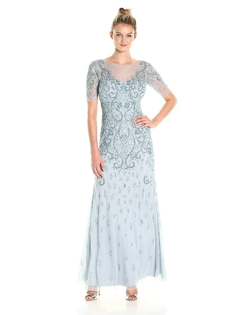 Adrianna Papell - AP1E201314 Quarter Sleeve Embellished Evening Gown Formal Gowns 3 Adrianna Papell - AP1E201314 Quarter Sleeve Embellished Evening Gown Formal Gowns