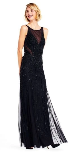 Adrianna Papell - AP1E201343 Illusion Cutout Back Beaded Mesh Gown