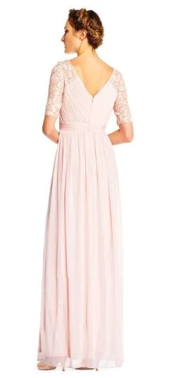 Formal Gowns Adrianna Papell - AP1E201417 Half Sleeve Pin-Tucked Bodice Long Gown